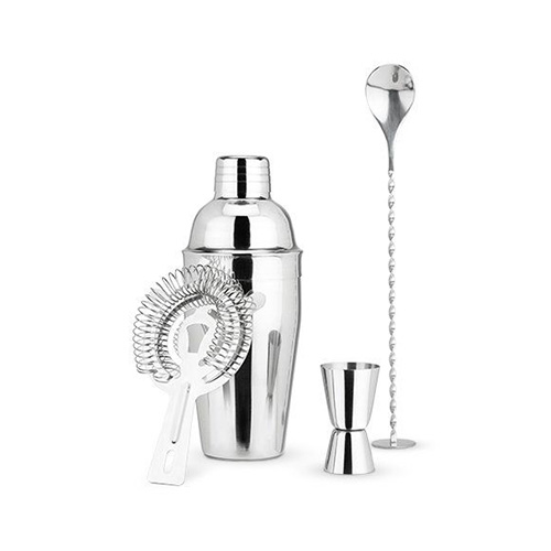 Muddler Opener Stirrer and Strainer Bar set with 4 Carfted Stainless Steel Bar Tools with Display Tray Shaze Bar Tools 