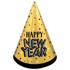New Year's Cone Hat Black, Gold, Silver