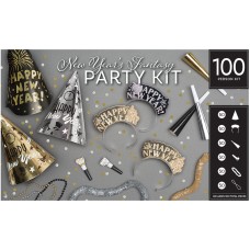 New Year's Eve Party Kit 100 People-New Year's Fantasy Black, Gold, Silver