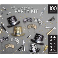 New Year's Eve Party Kit 100 People-Opulent Affair Black, Gold, Silver