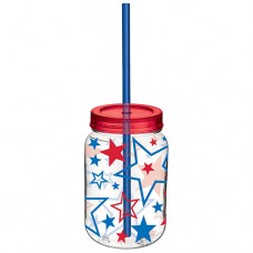 Patriotic Mason Cup with Straw