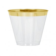 Tumbler Plastic Clear with Gold Trim 9 oz 24 pack